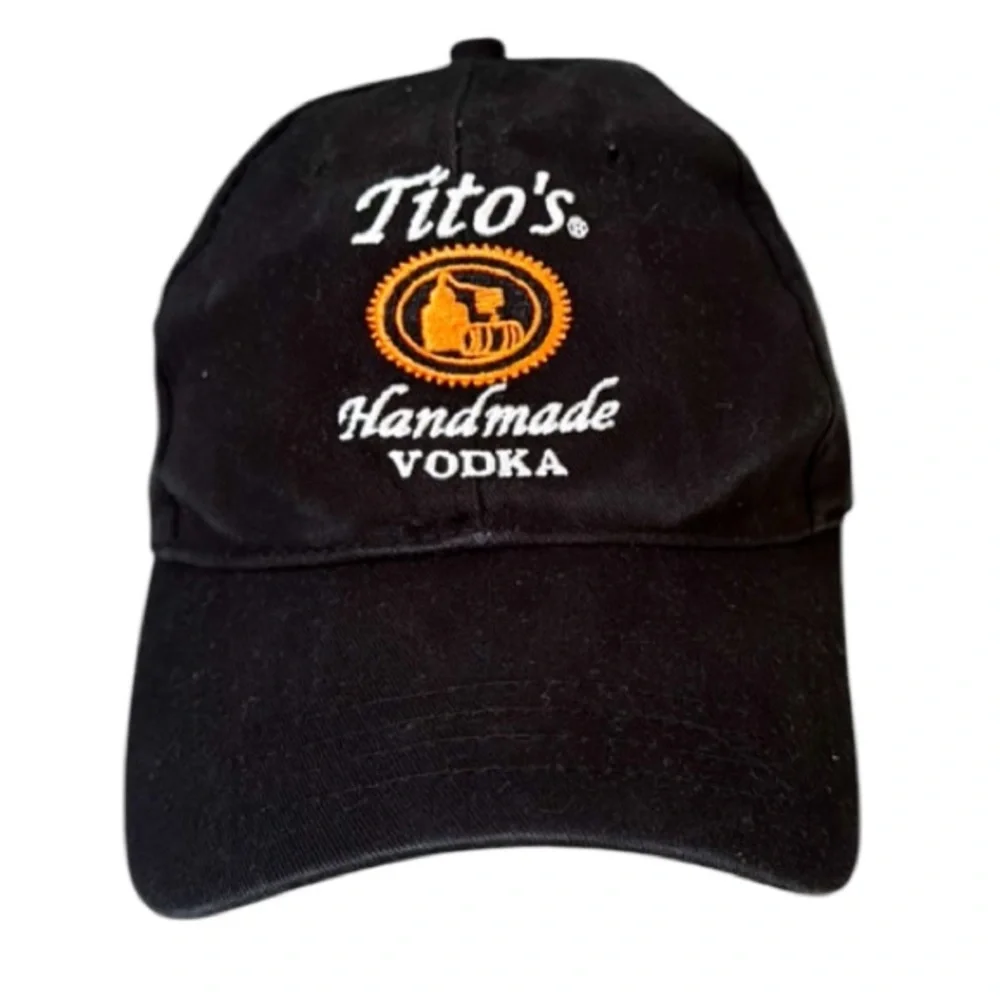 Tito’s Handmade Vodka black orange embroidered Texas adjustable baseball hat